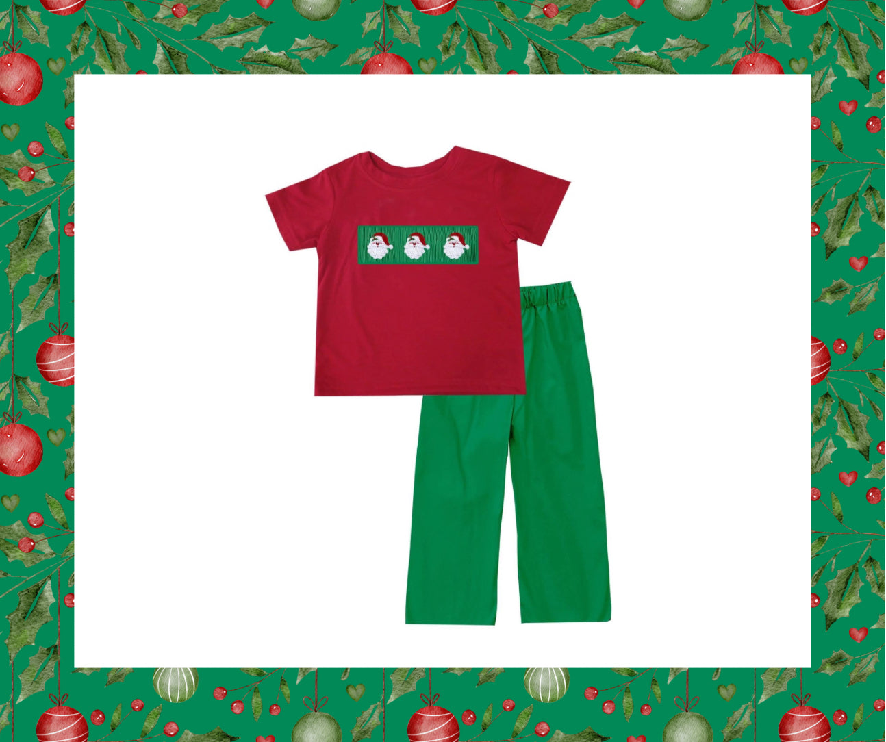 Boys Handsmocked Santa Pants Set