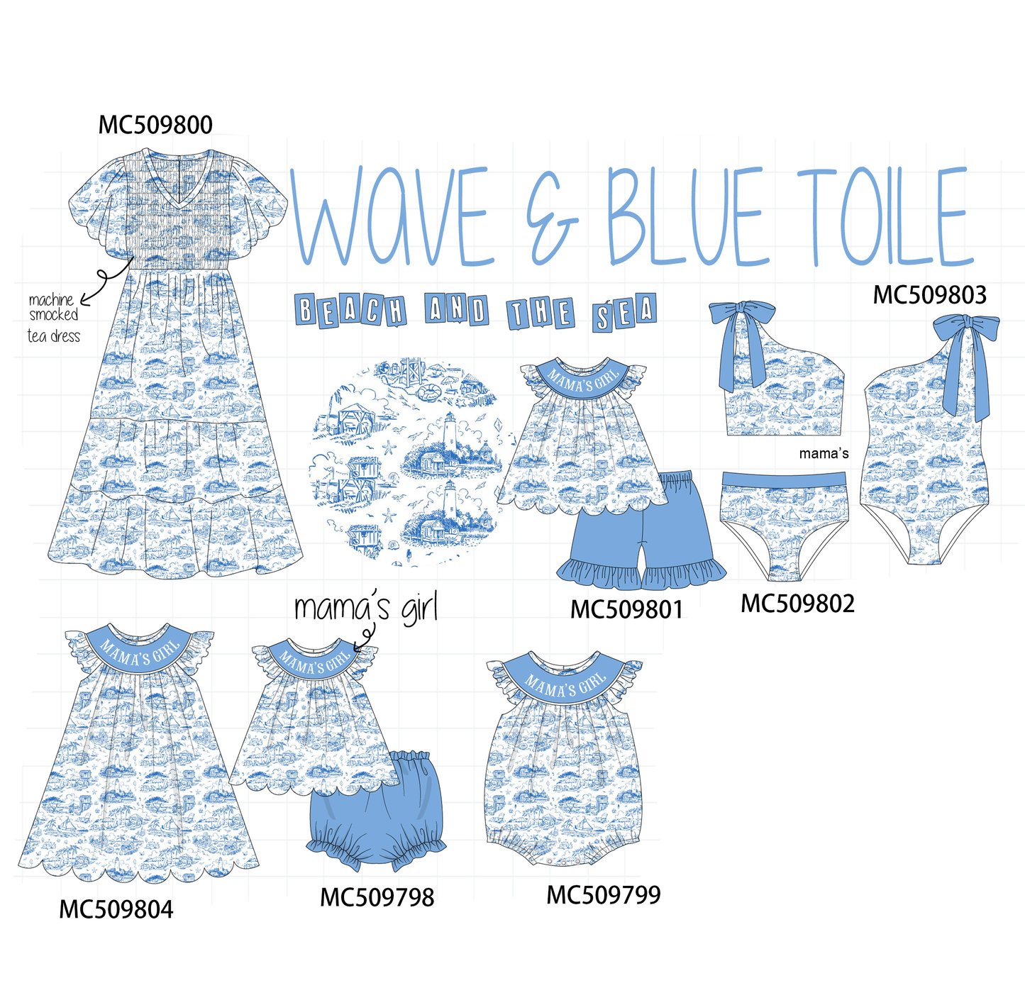 PO68 Blue beach sea mama's girl machine smocked collection ETA MARCH