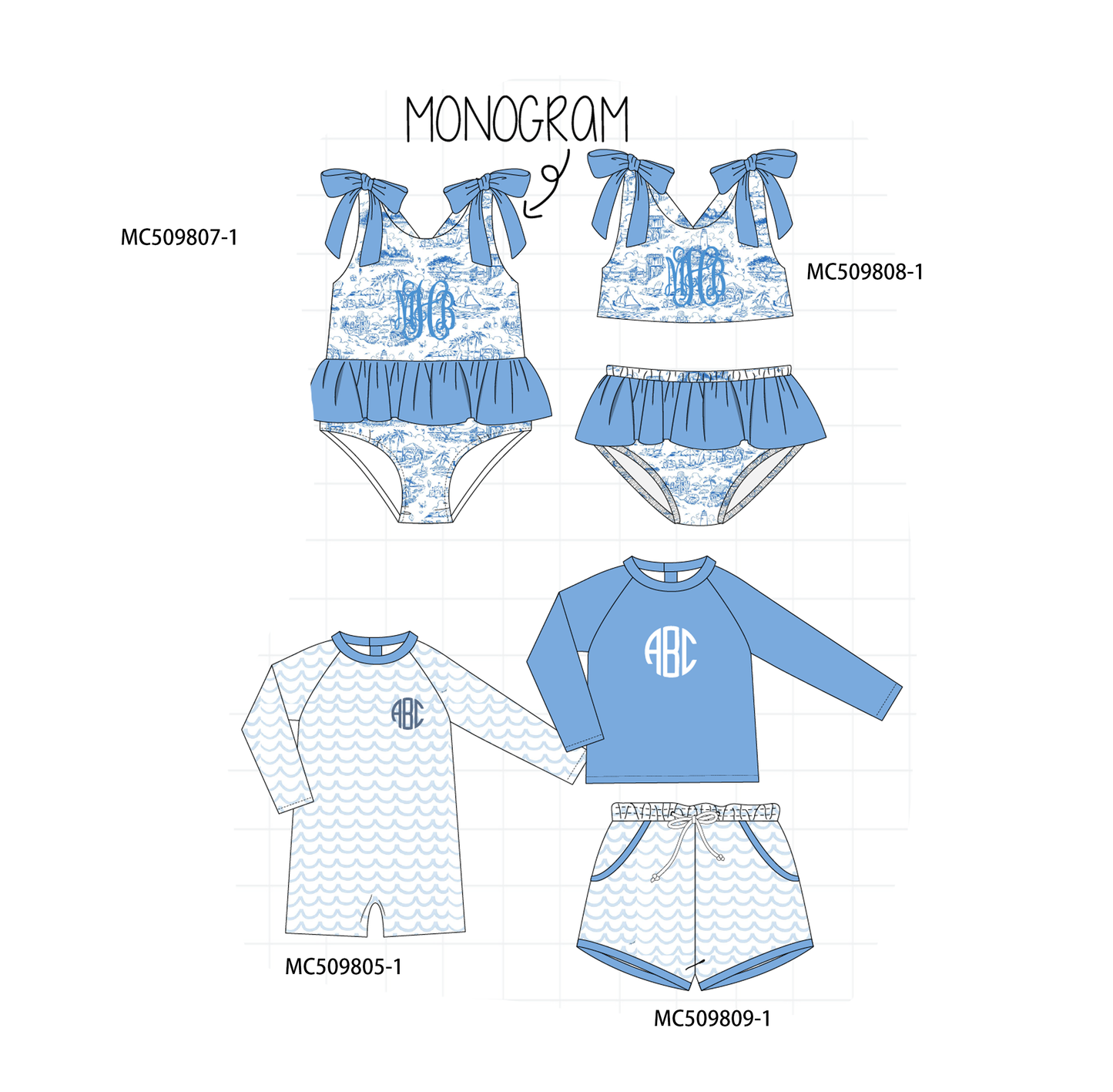 PO68 Blue beach sea monogram embroidery collection ETA MARCH