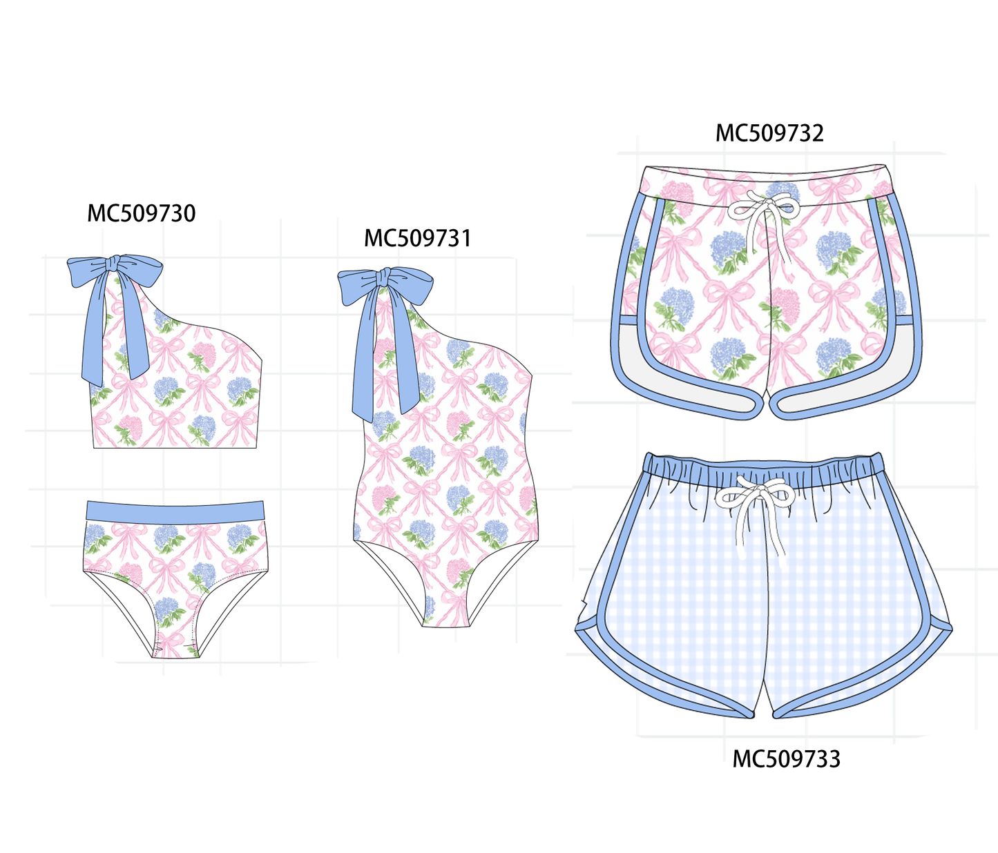 PO68 Blue bow floral print ruffle collection 2 ETA MARCH