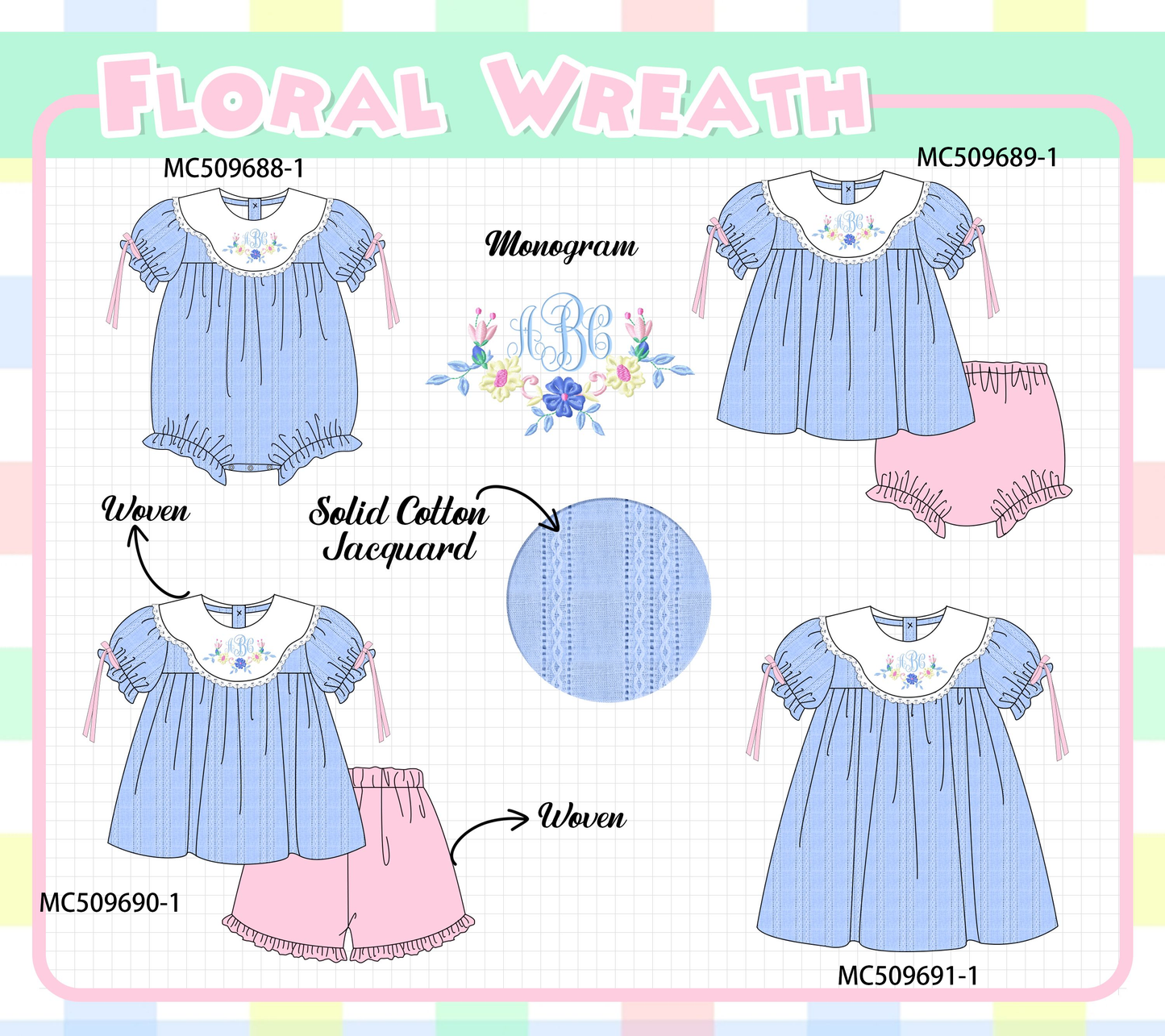 PO68 Blue floral wreath monogram embroidery woven jacquard collection ETA MARCH