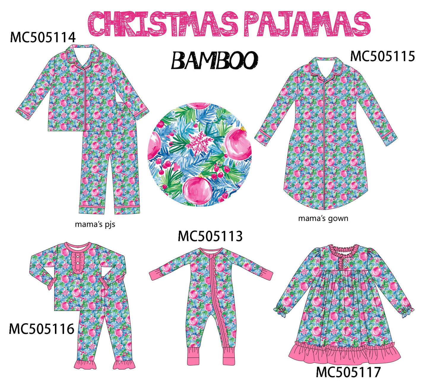 PO56 Christmas floral print bamboo pajamas collection ETA SEP