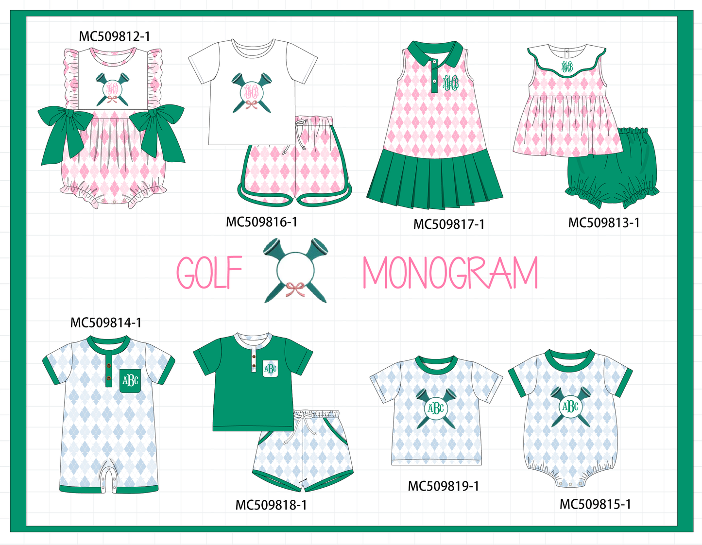 PO68 Green golf monogram embroidery collection ETA MARCH