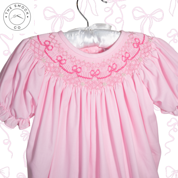 Pink Bow Pearl Hand-Smocked Bubble