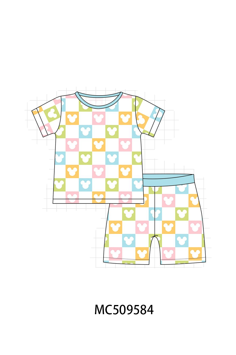 PO68 Blue character checkered bamboo pajama collection ETA MARCH