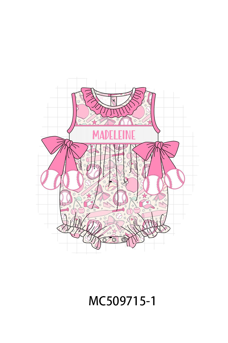 PO68 Pink baseball monogram smocked collection ETA MARCH