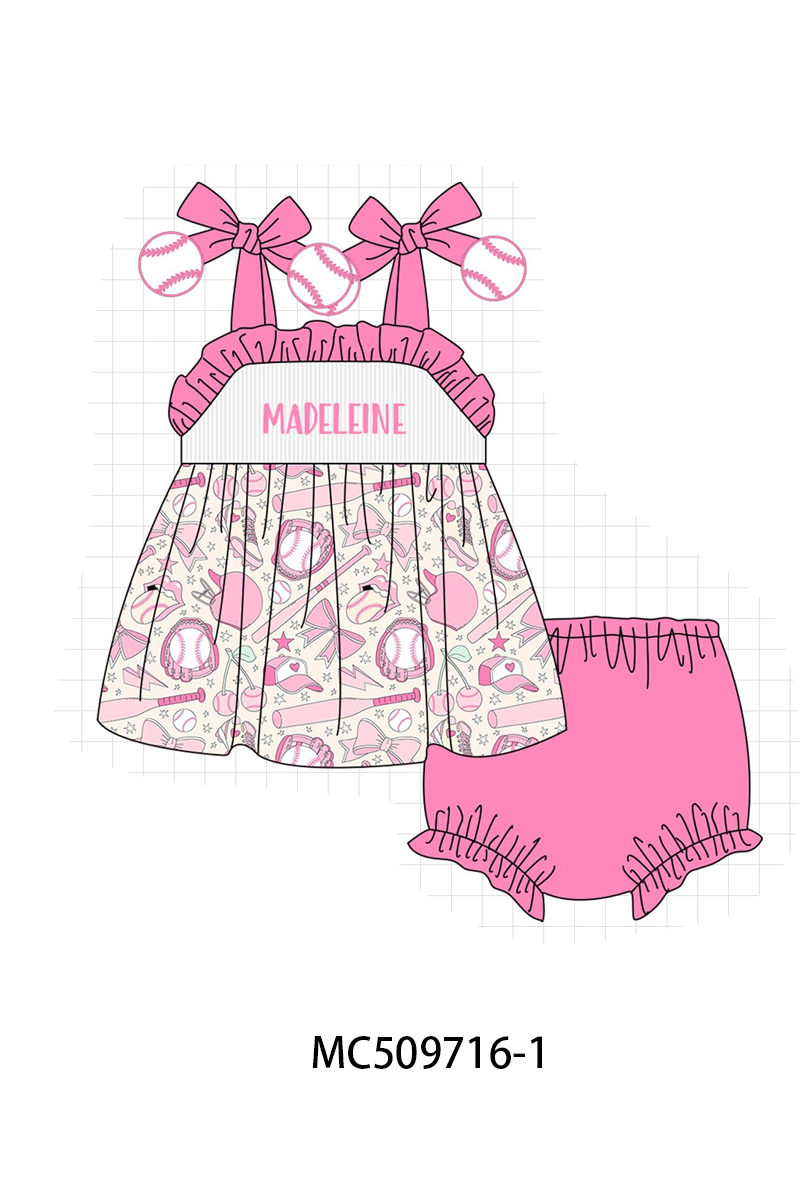 PO68 Pink baseball monogram smocked collection ETA MARCH