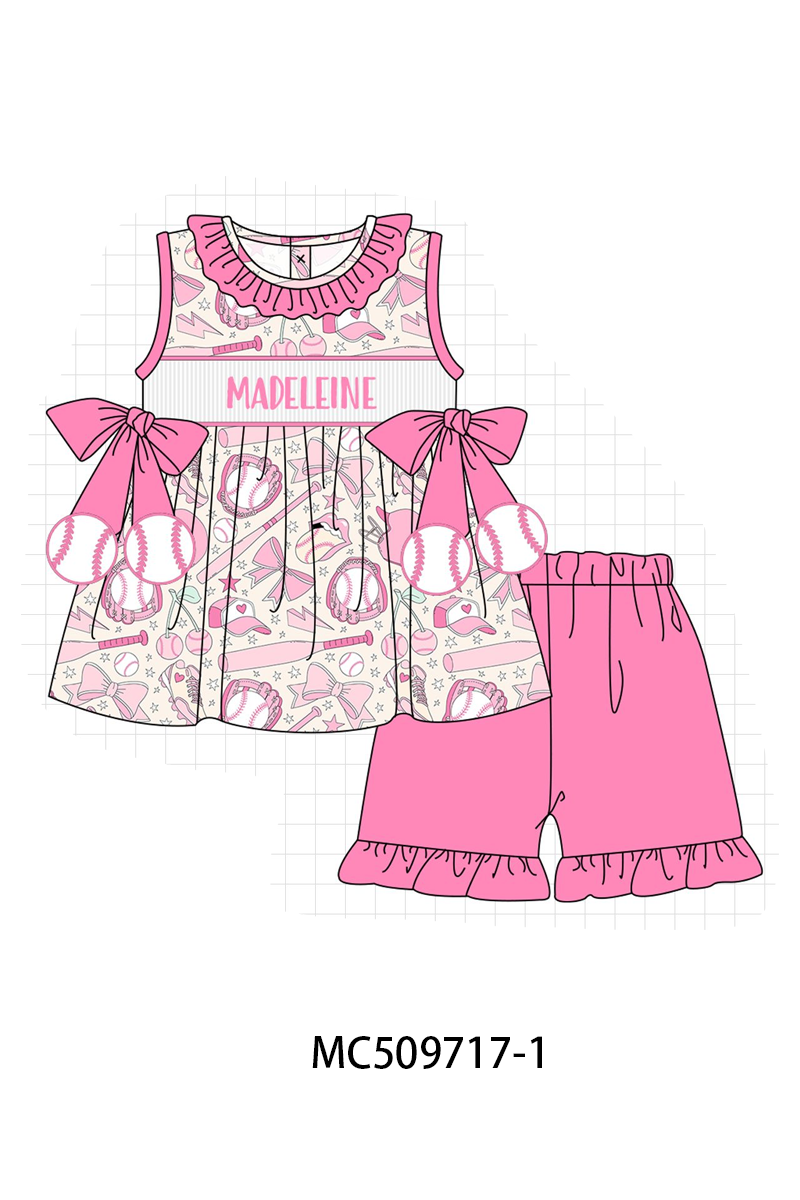 PO68 Pink baseball monogram smocked collection ETA MARCH