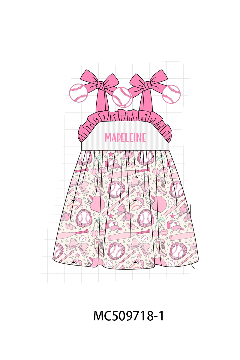 PO68 Pink baseball monogram smocked collection ETA MARCH