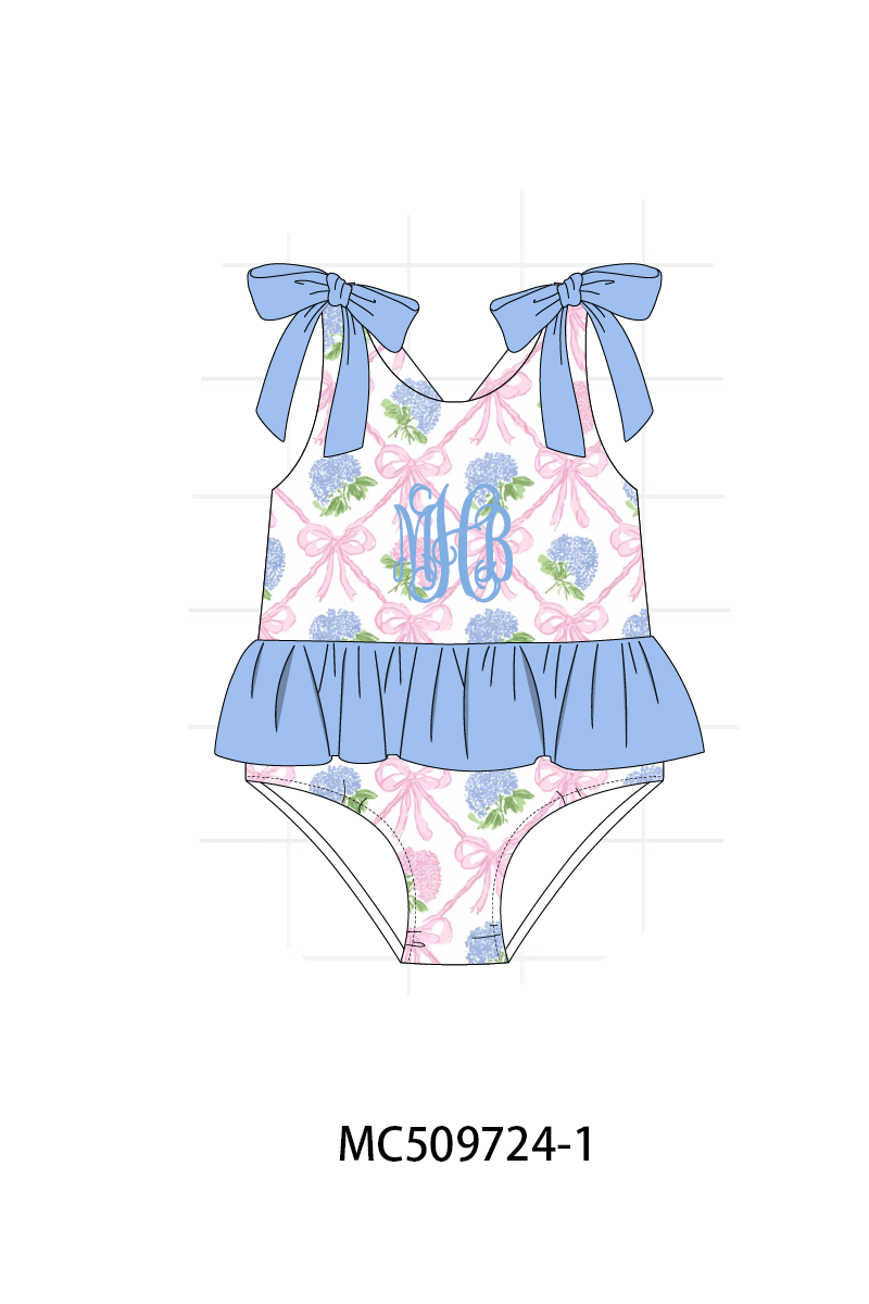 PO68 Blue bow floral monogram embroidery ruffle collection ETA MARCH