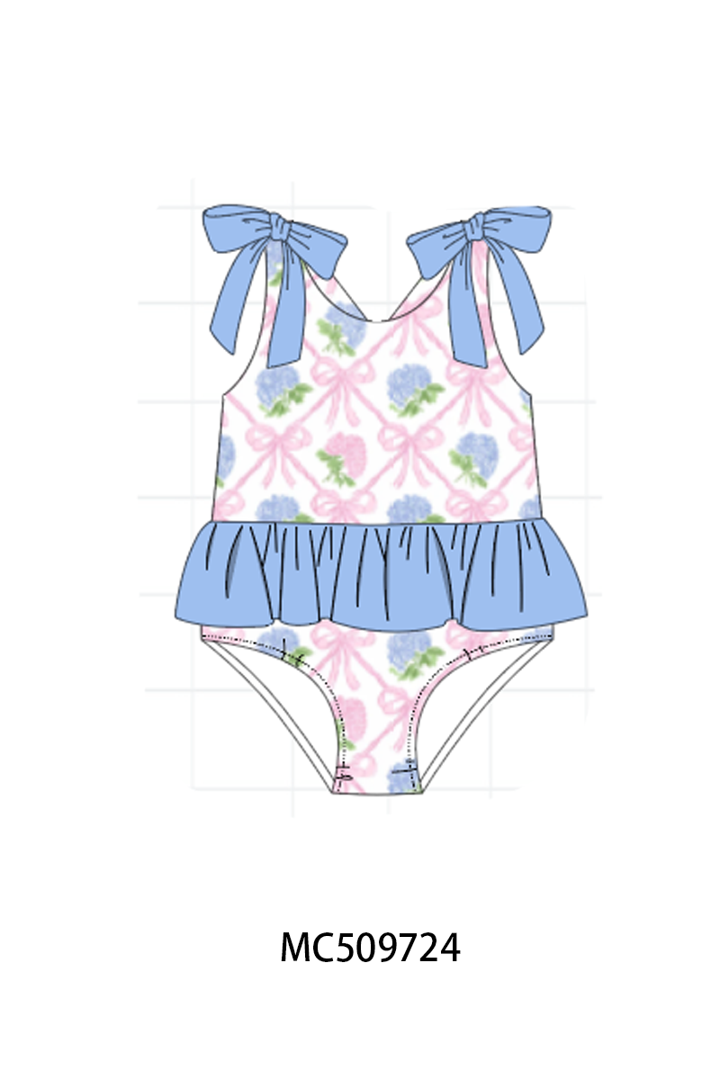PO68 Blue bow floral print ruffle collection ETA MARCH