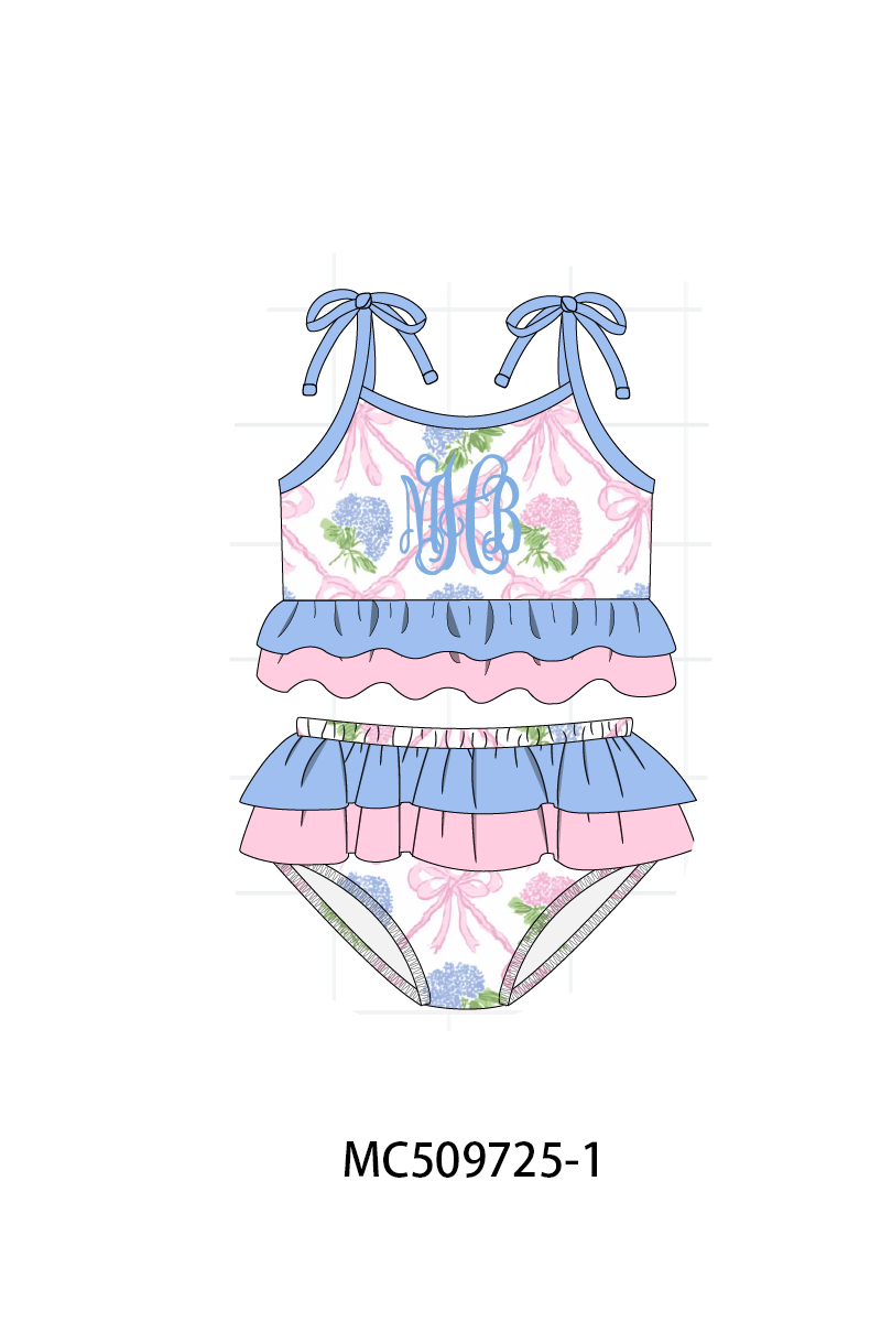PO68 Blue bow floral monogram embroidery ruffle collection ETA MARCH