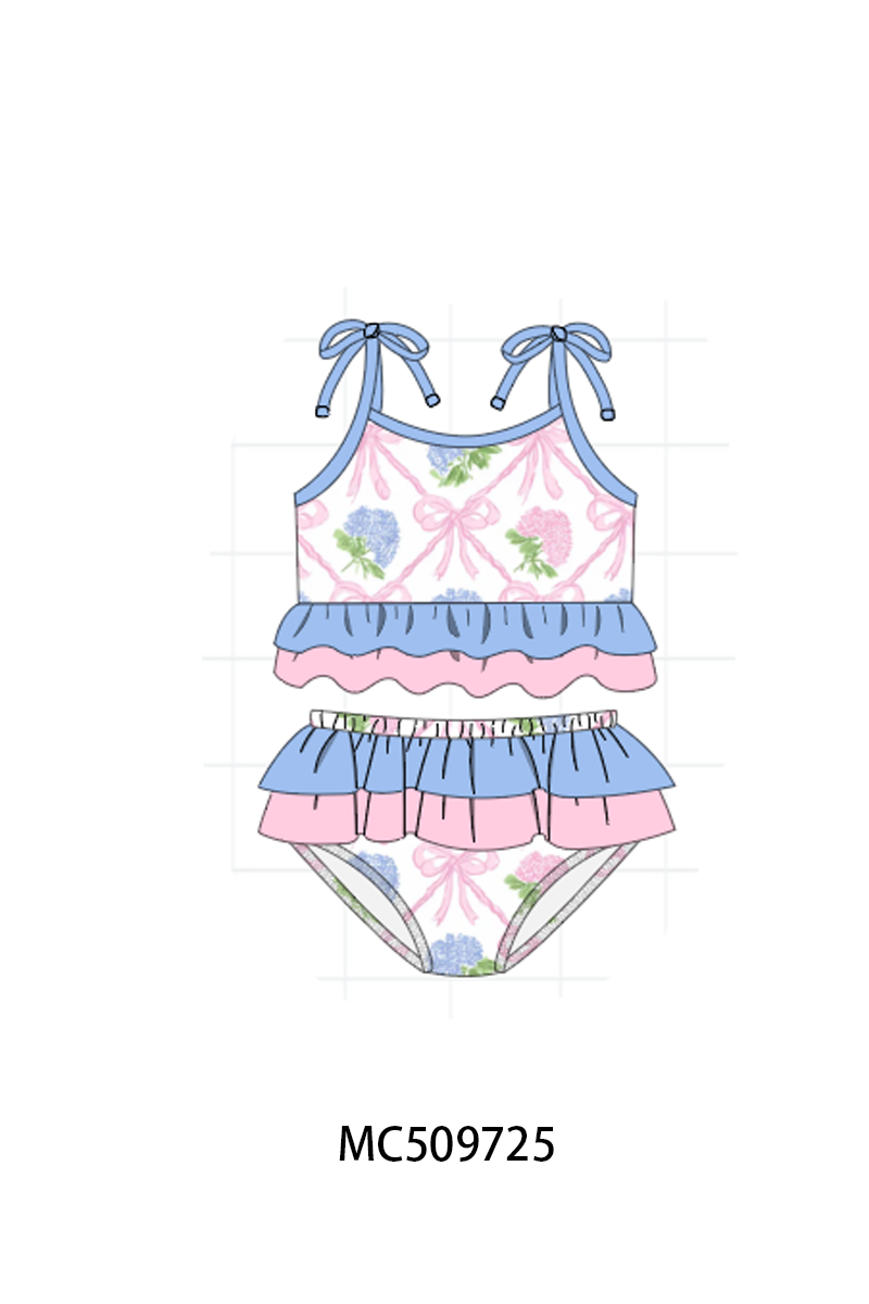 PO68 Blue bow floral print ruffle collection ETA MARCH