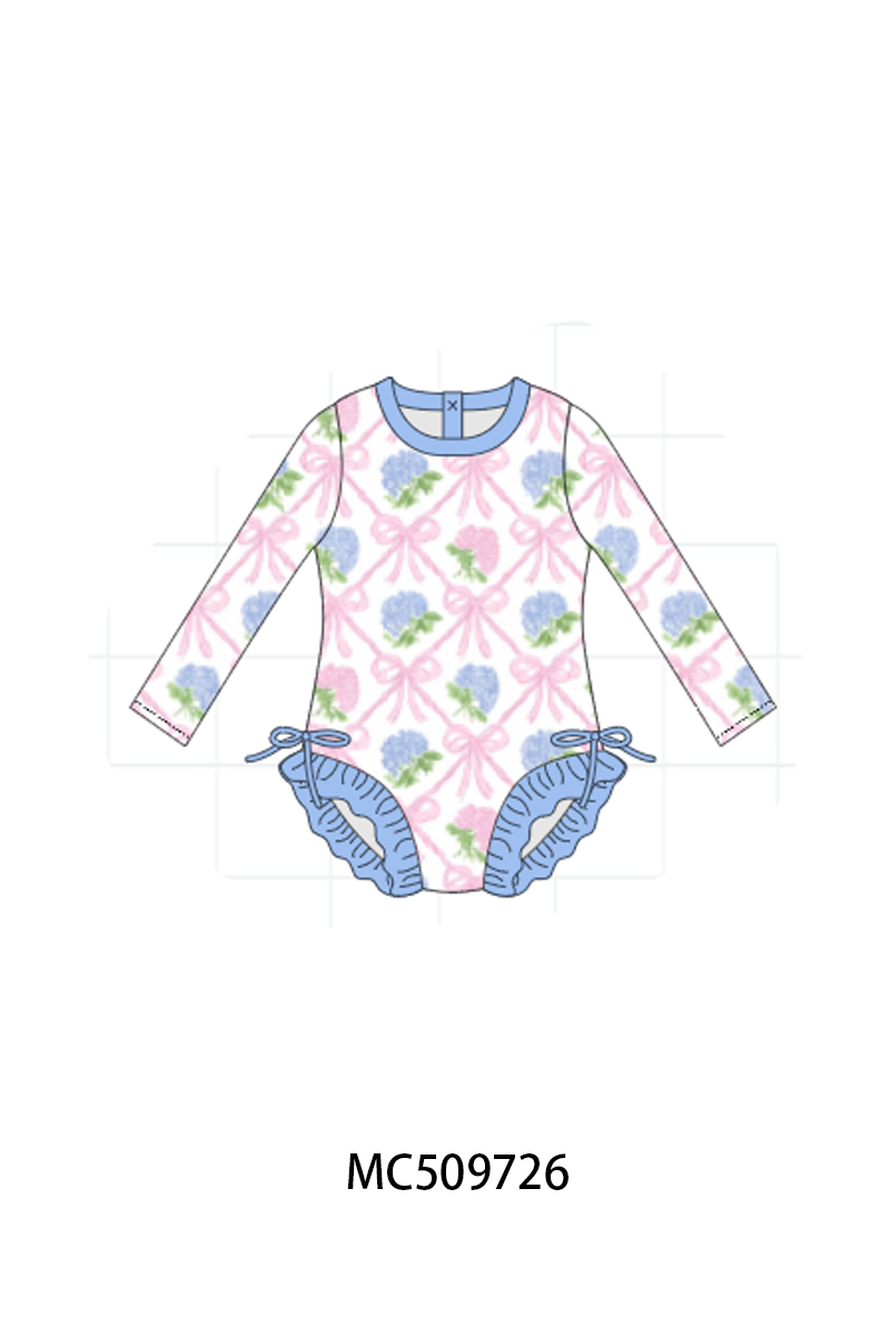 PO68 Blue bow floral print ruffle collection ETA MARCH