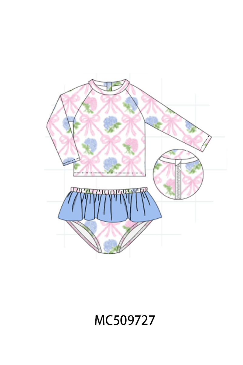 PO68 Blue bow floral print ruffle collection ETA MARCH