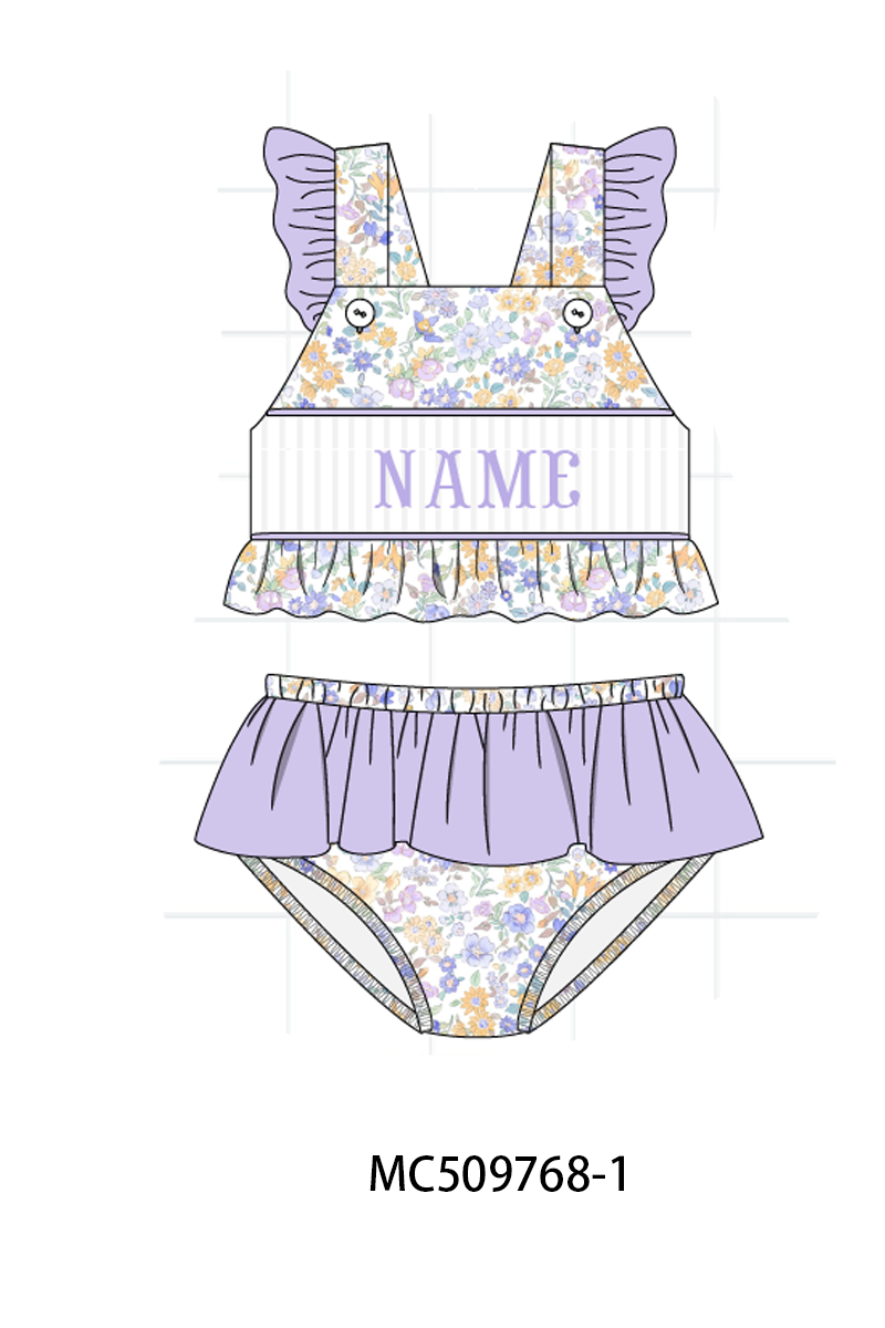 PO68 Purple floral monogram embroidery smocked collection ETA MARCH
