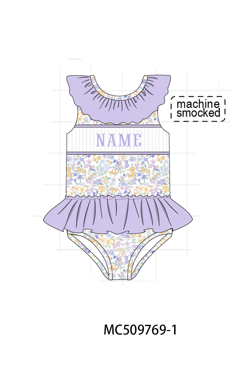 PO68 Purple floral monogram embroidery smocked collection ETA MARCH