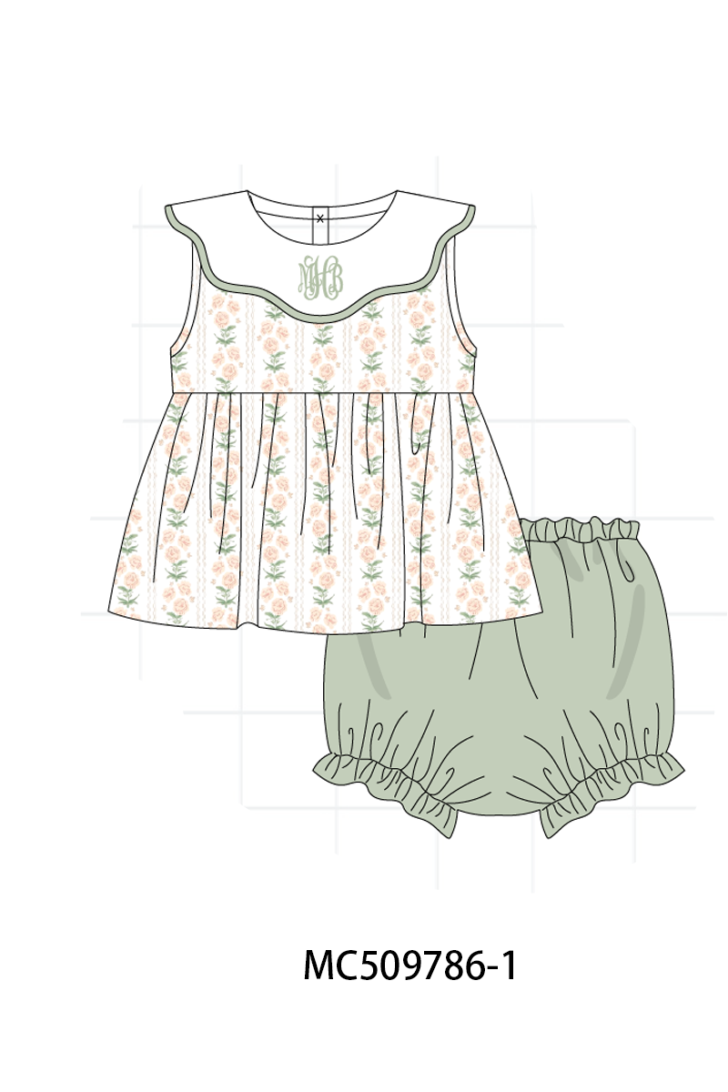 PO68 Sage floral monogram embroidery ruffle collection ETA MARCH