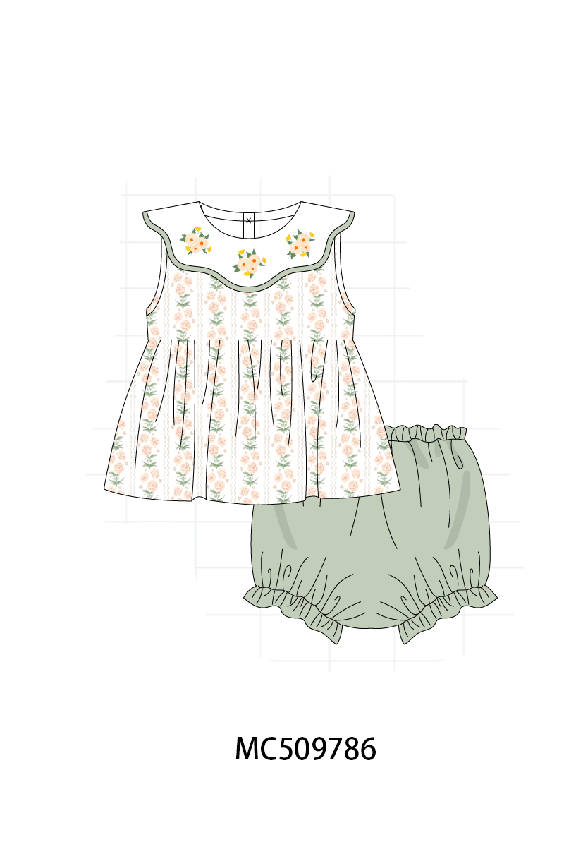 PO68 Sage floral print embroidery ruffle collection 1 ETA MARCH