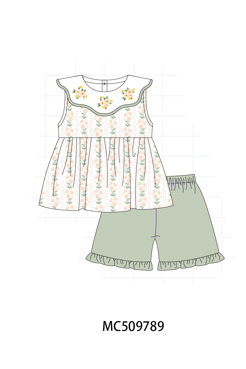 PO68 Sage floral print embroidery ruffle collection 1 ETA MARCH