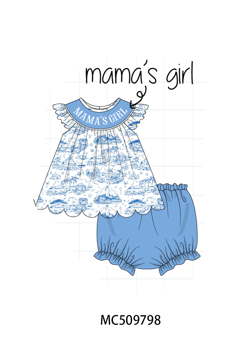 PO68 Blue beach sea mama's girl machine smocked collection ETA MARCH