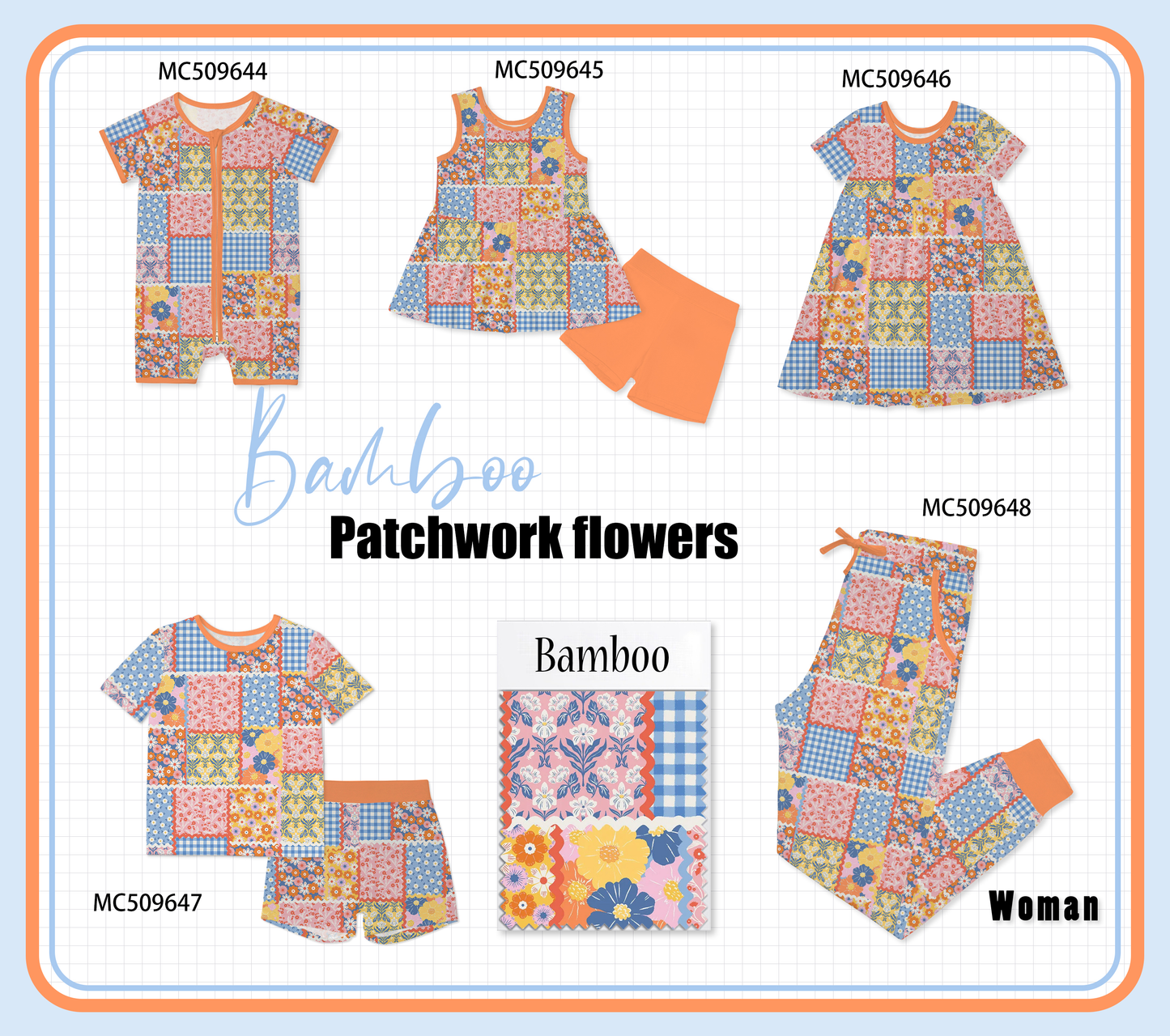 PO68 Orange floral patchwork bamboo collection ETA MARCH