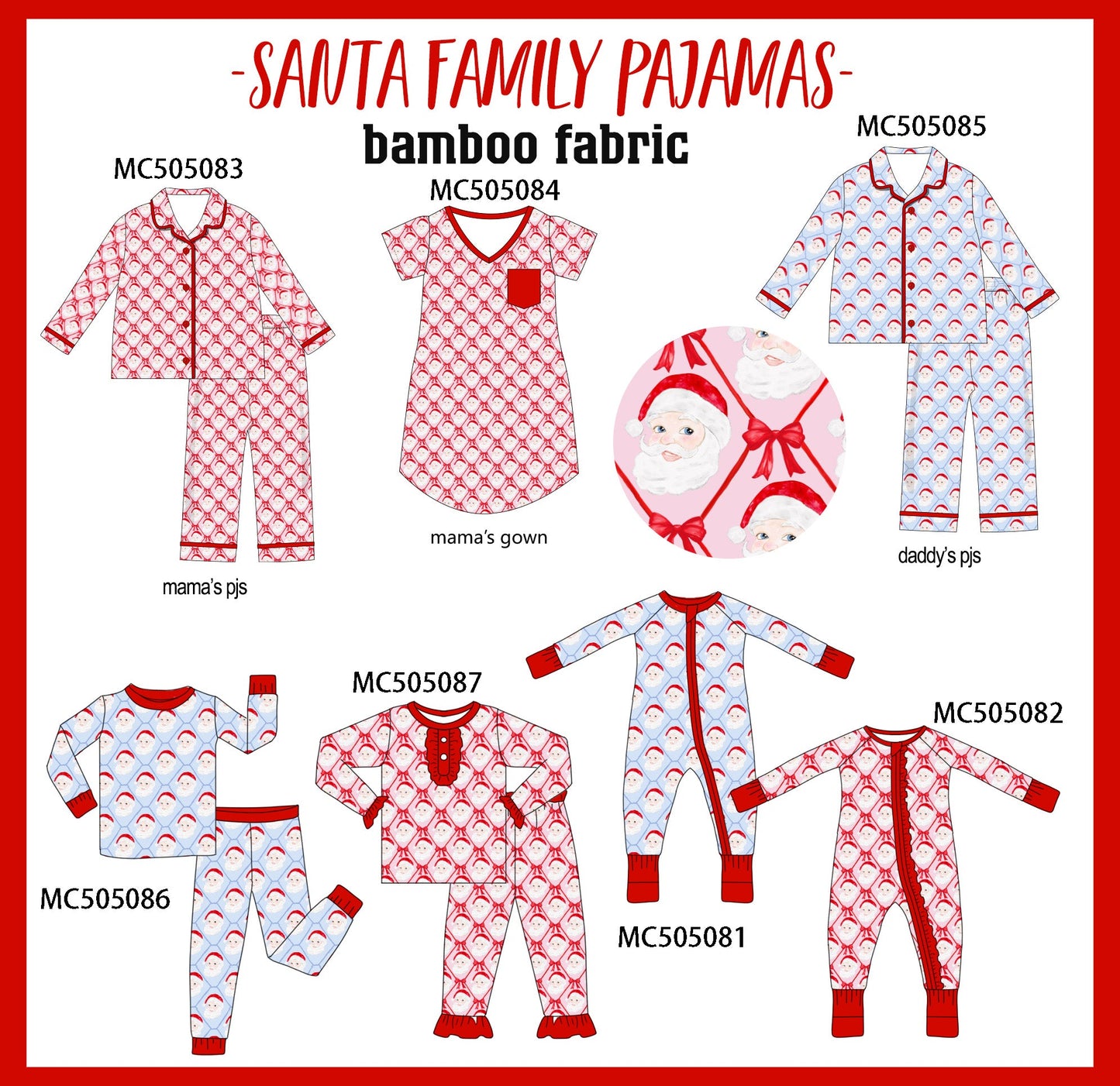 PO56 Red christmas santa claus bamboo family pajamas collection ETA SEP