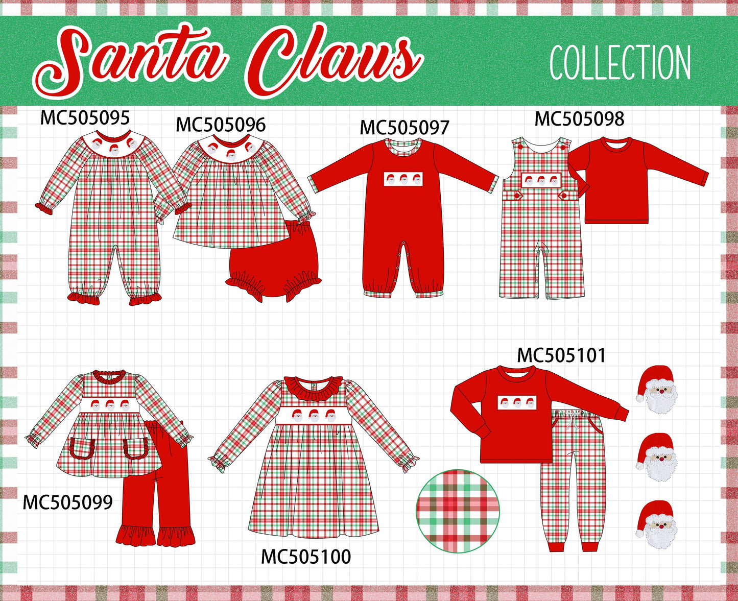 PO56 Red christmas santa claus embroidery plaid collection ETA SEP