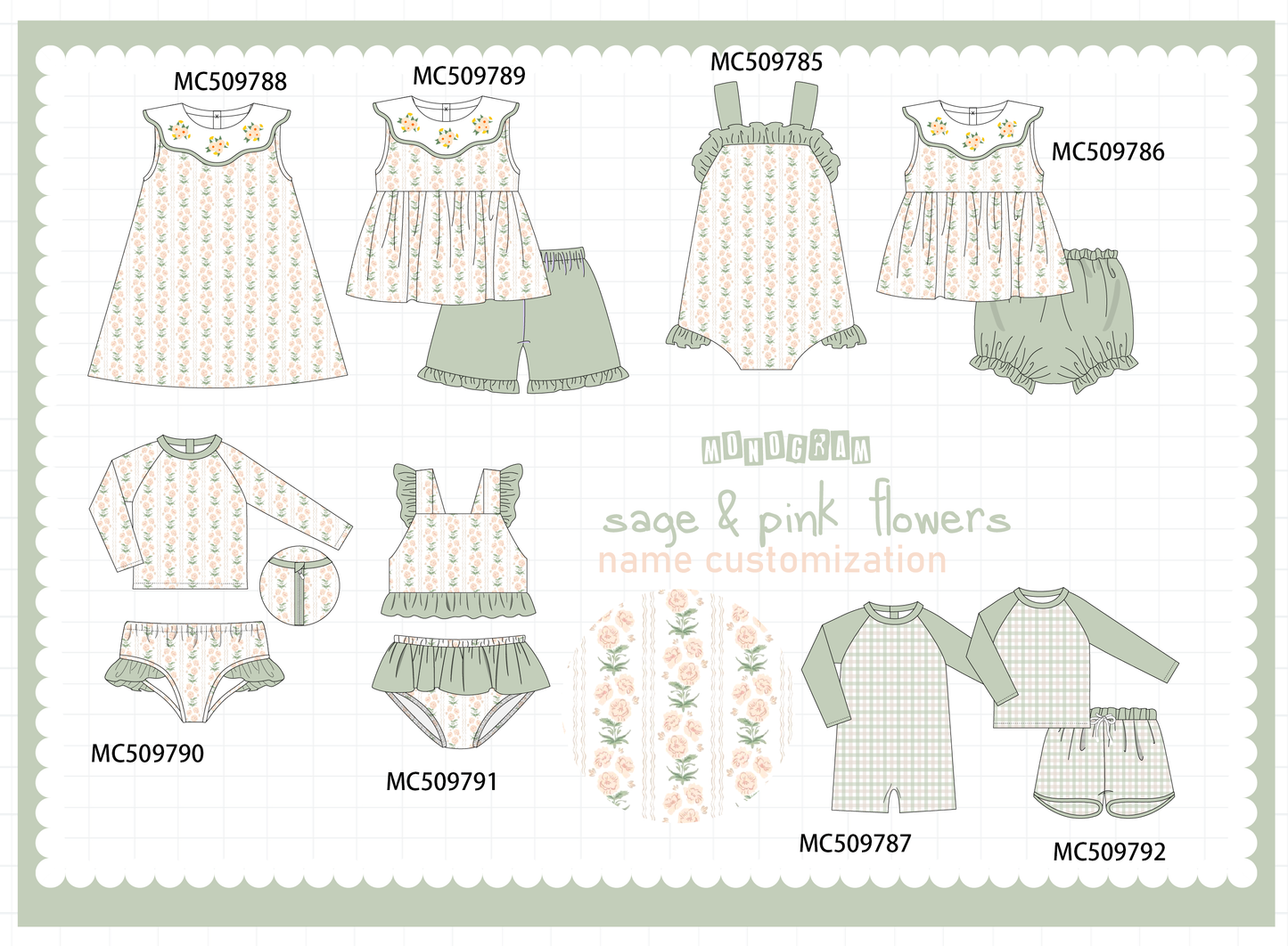 PO68 Sage floral print embroidery ruffle collection 1 ETA MARCH