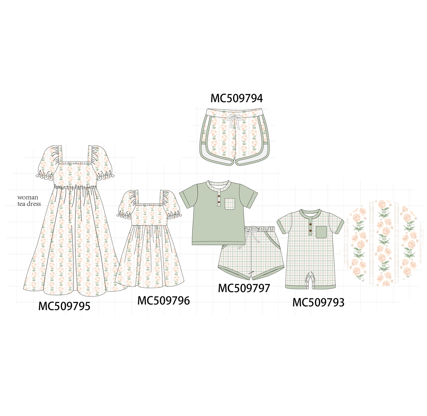 PO68 Sage floral print embroidery ruffle collection 2 ETA MARCH