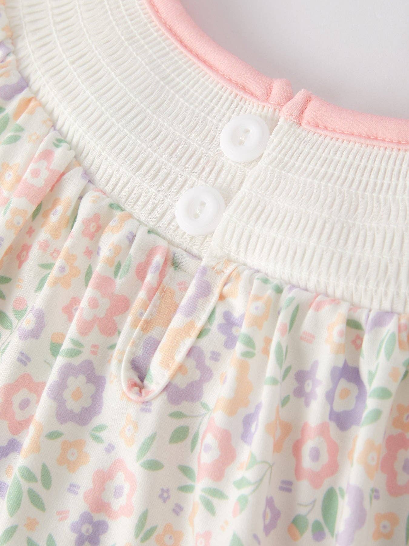 Flower Cross Smocking Embroidery Colorful Dress