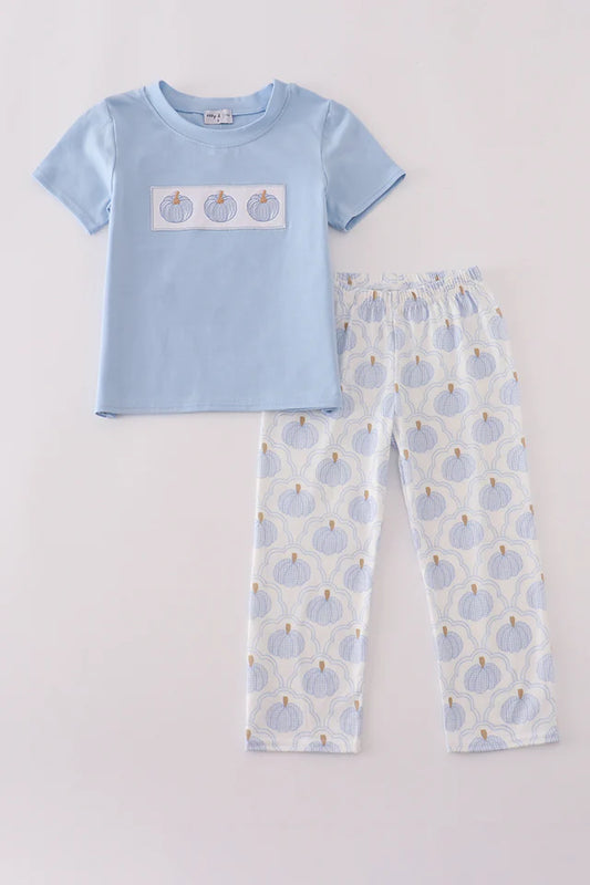 Grandmillennial Blue Pumpkin Boys Pant Set