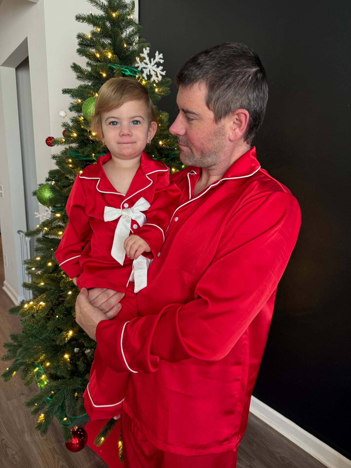 Dad Matching Red Satin Christmas Pjs