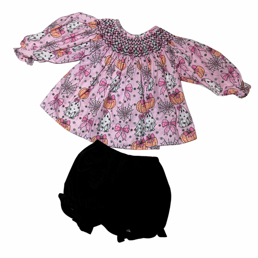 Girly Ghosts Bishop Smocked Bloomer Set