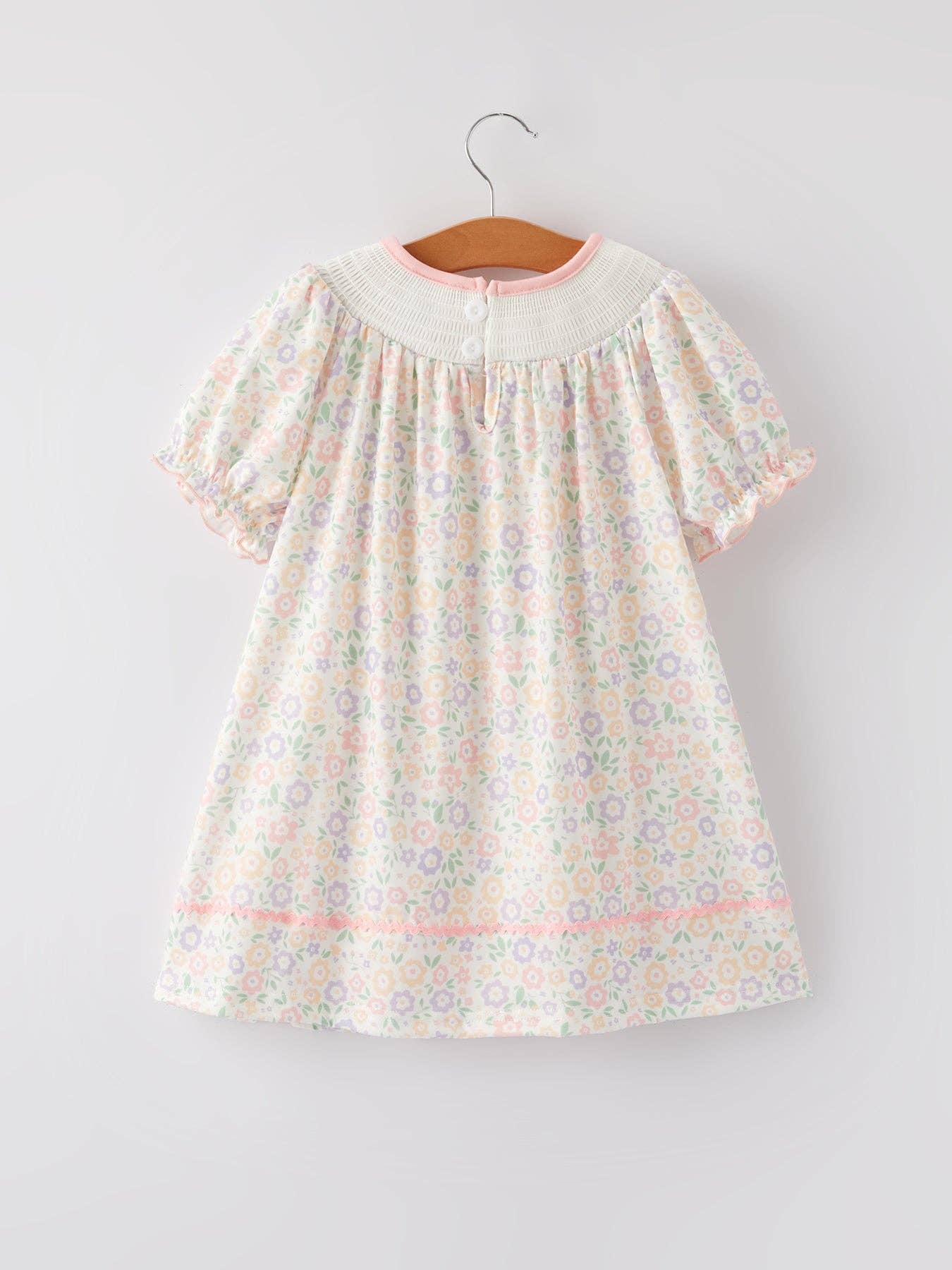 Flower Cross Smocking Embroidery Colorful Dress