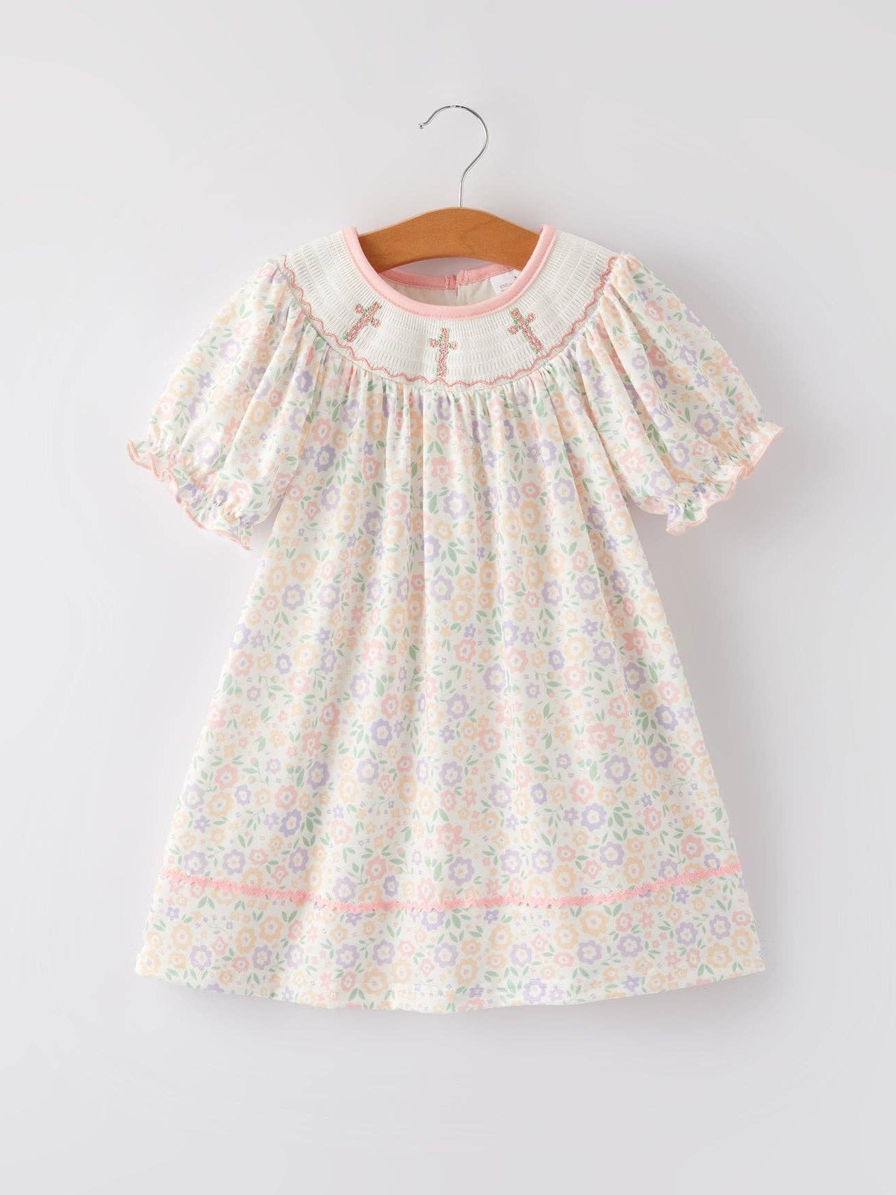 Flower Cross Smocking Embroidery Colorful Dress