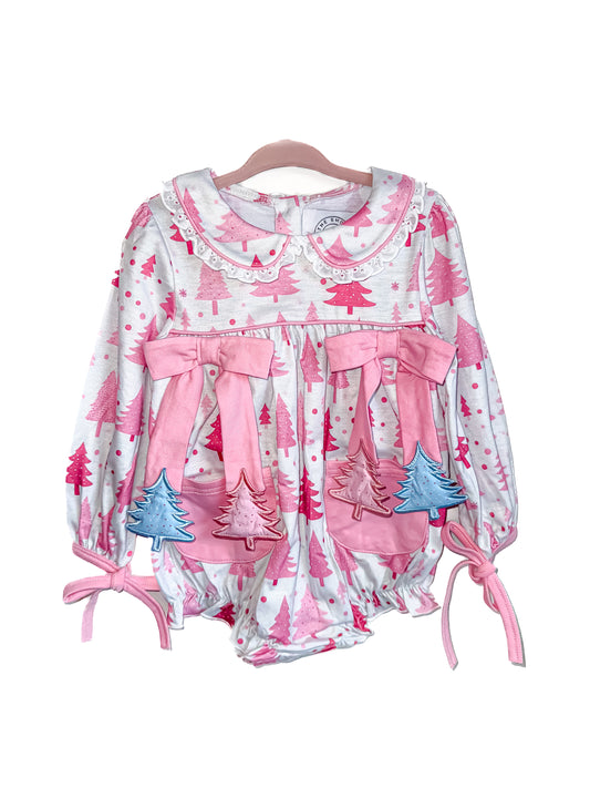 Pink & Blue Appliqué Christmas Trees Bubble