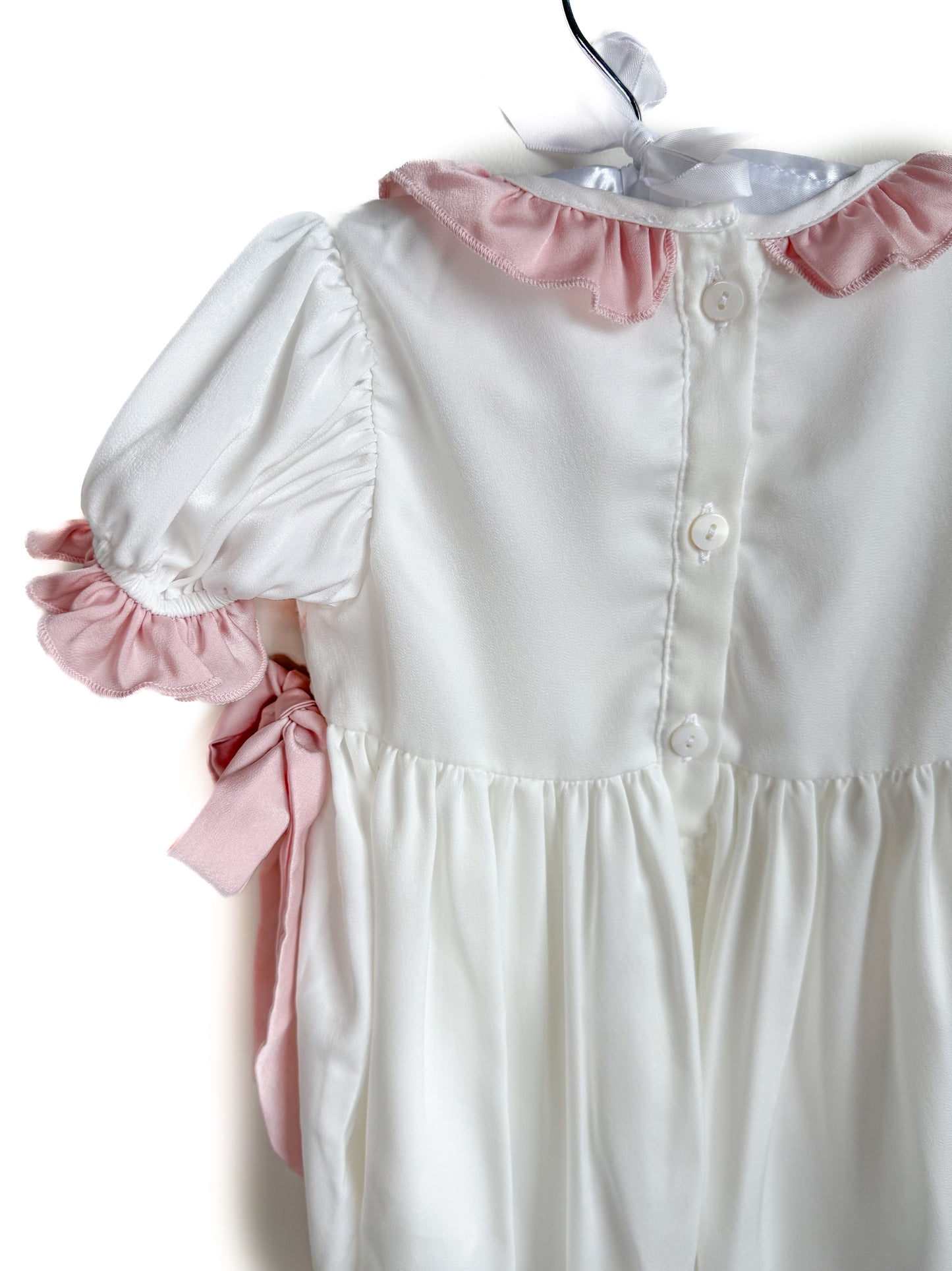 Silky Sweet Pink Bow Handsmocked Bubble