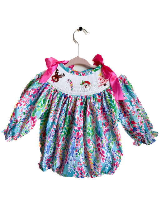 Colorful Christmas Handsmocked Bubble