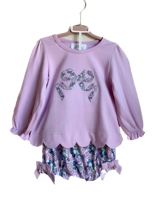 Purple Floral Bow & Bloomer Set