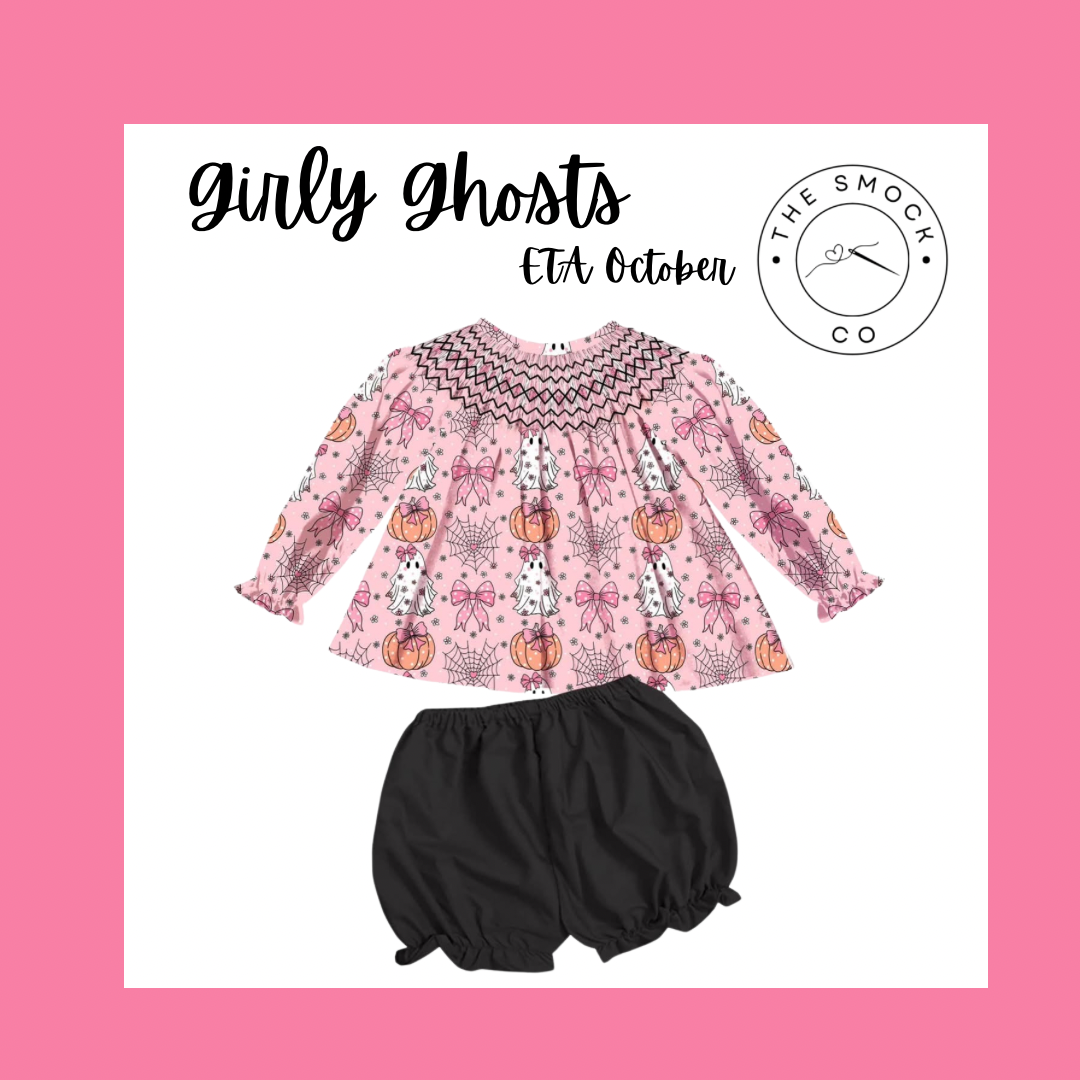 Girly Ghosts Bishop Smocked Bloomer Set