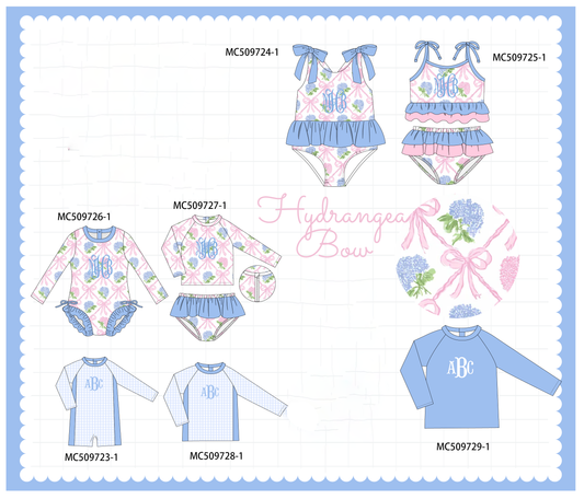 PO68 Blue bow floral monogram embroidery ruffle collection ETA MARCH