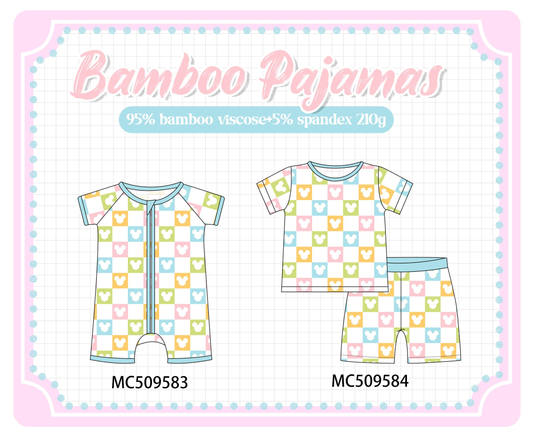 PO68 Blue character checkered bamboo pajama collection ETA MARCH