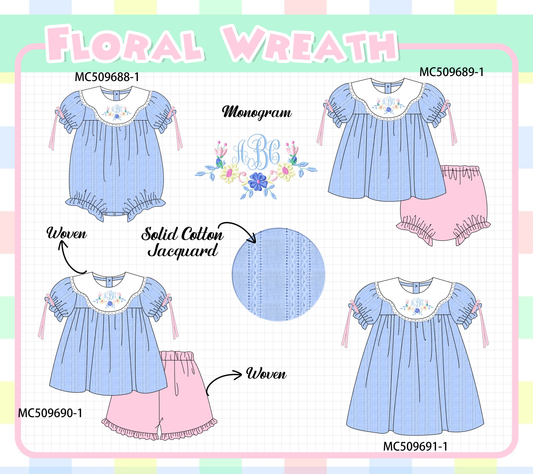 PO68 Blue floral wreath monogram embroidery woven jacquard collection ETA MARCH