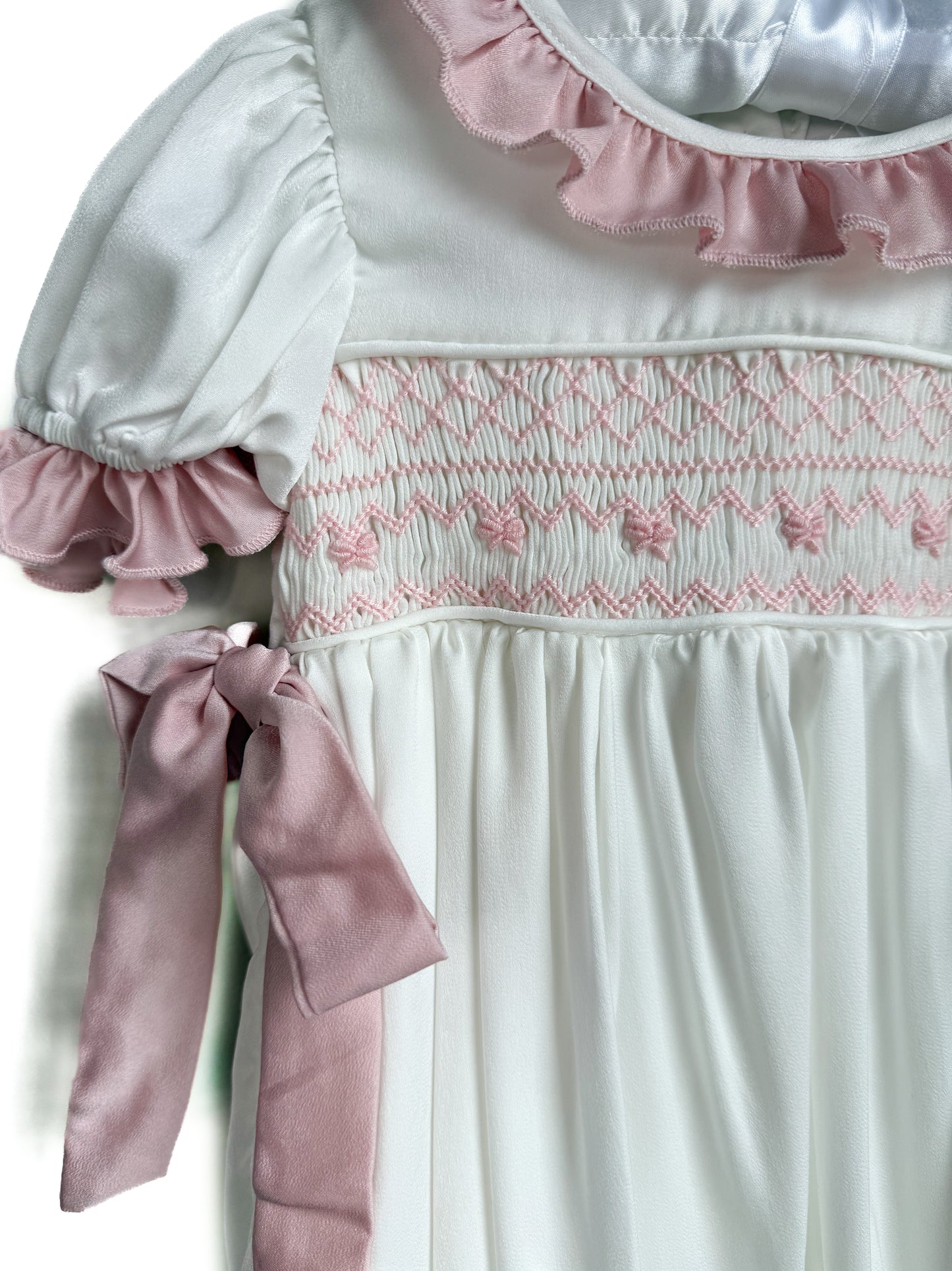 Silky Sweet Pink Bow Handsmocked Bubble