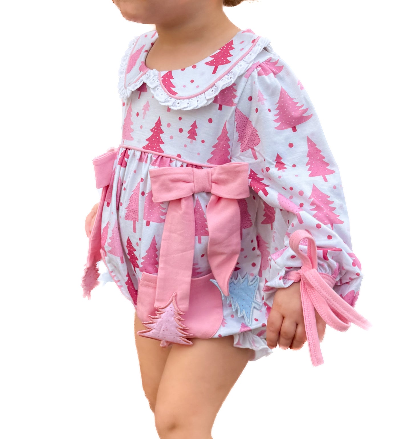 Pink & Blue Appliqué Christmas Trees Bubble