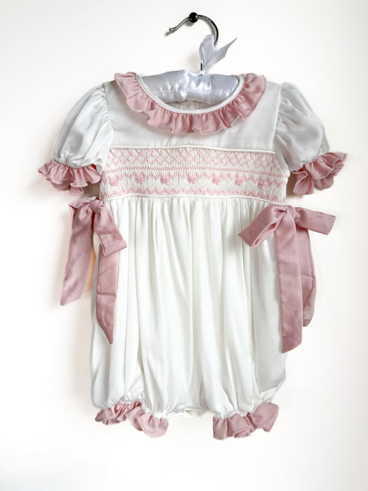 Silky Sweet Pink Bow Handsmocked Bubble