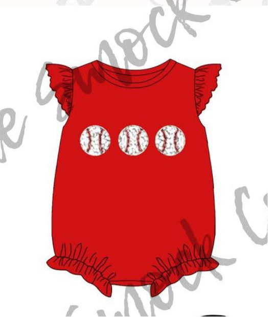 Baseball French Knot Girl’s Bubble (runs smaller, cotton)