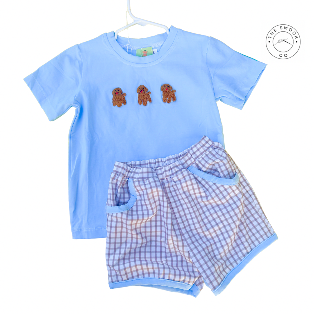 Blue French Knot Boy Short Set