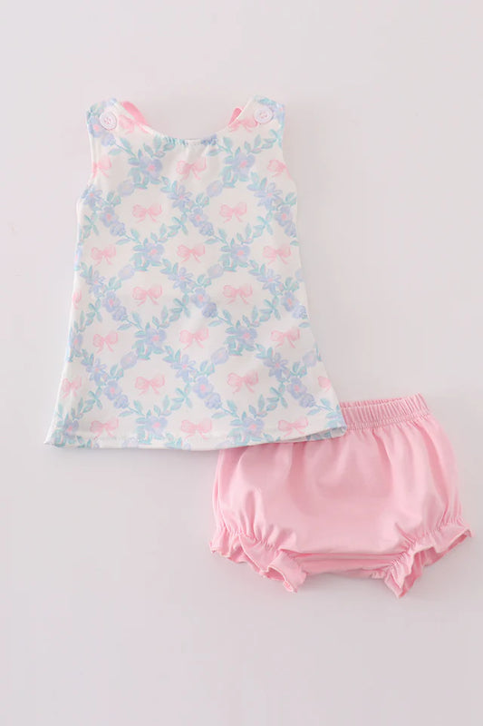 Pink Bow Trellis Bloomer Set